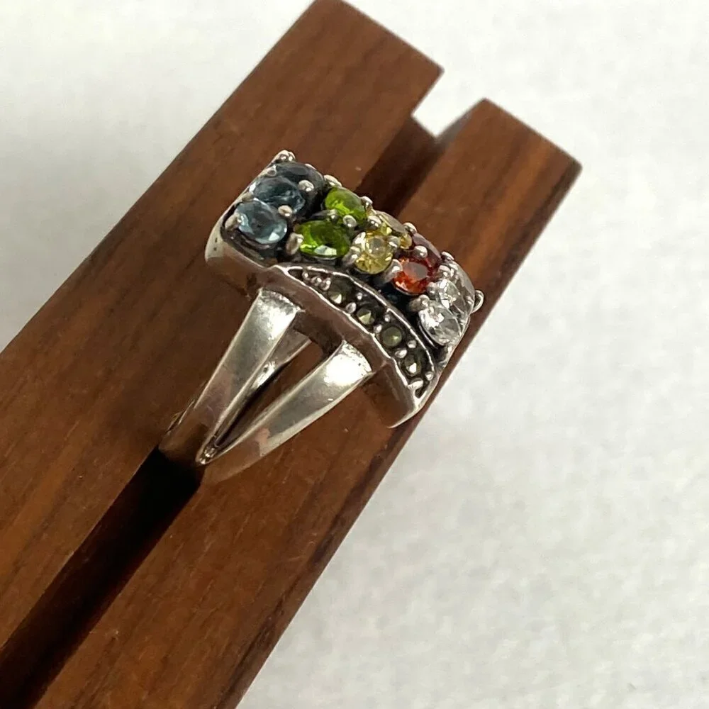 Sterling Silver 925 Multi Color Oval Cubic Zirconia CZ Ring Sz 7.75